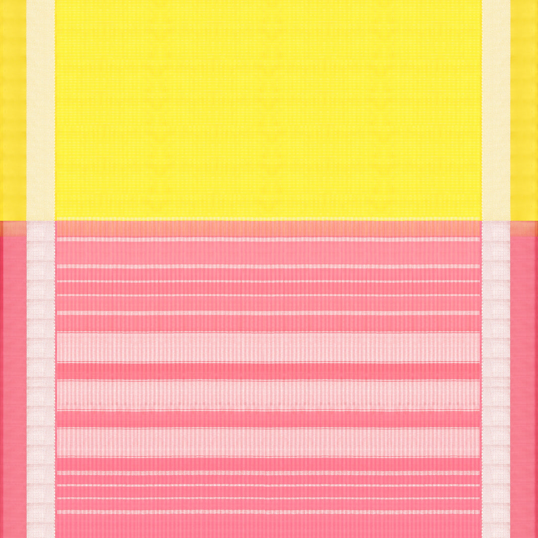 Handwoven Yellow with Pink Kanjivaram Silk Saree - 605T003121DSC