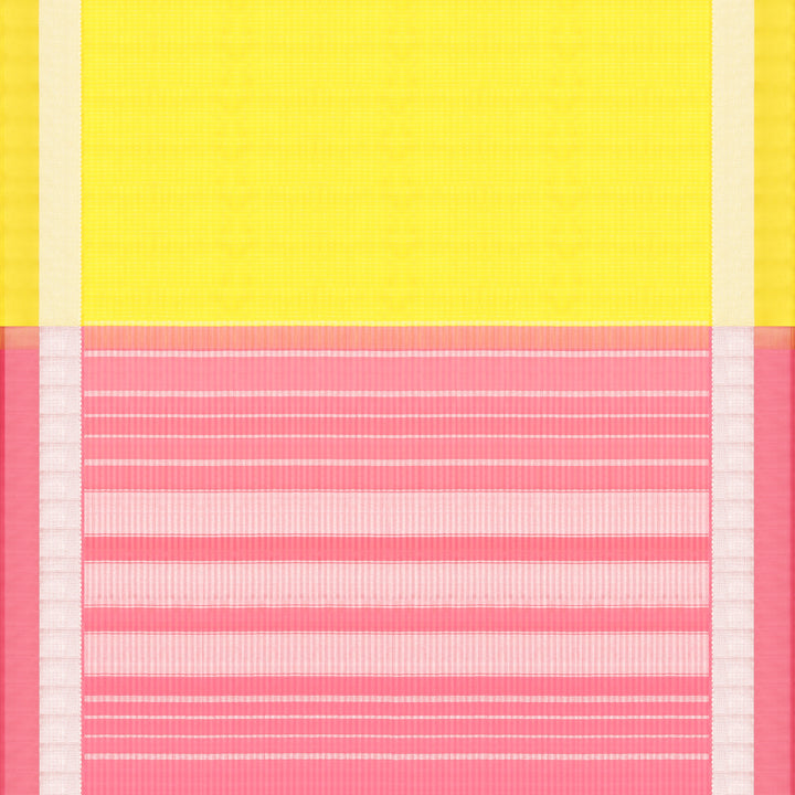 Handwoven Yellow with Pink Kanjivaram Silk Saree - 605T003121DSC