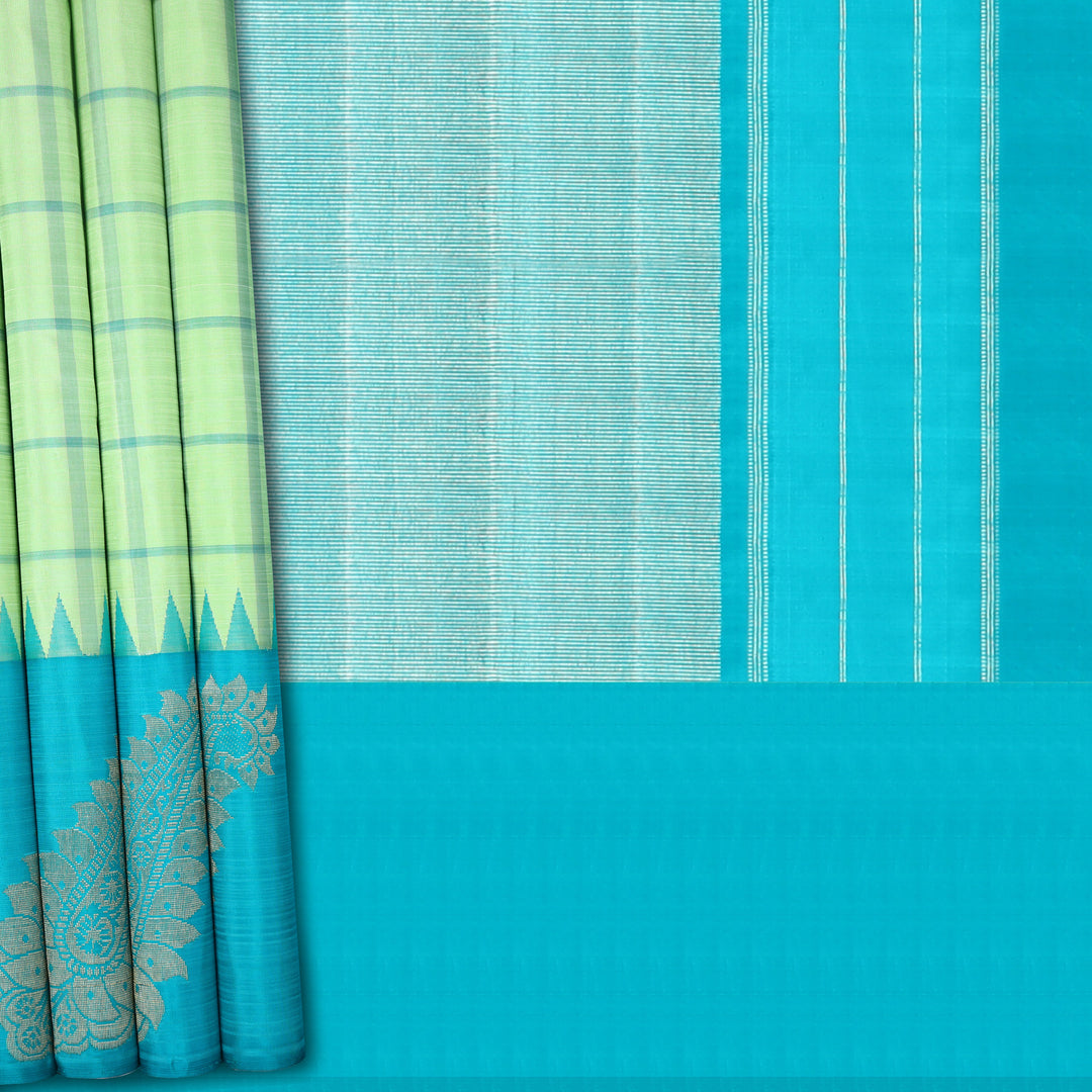 Handwoven Green with Blue Kanjivaram Silk Saree - 679T003093DSC - Cover View