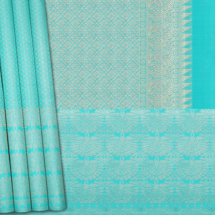 Handwoven Blue Kanjivaram Silk Saree - 743T001358DSC  - Cover View