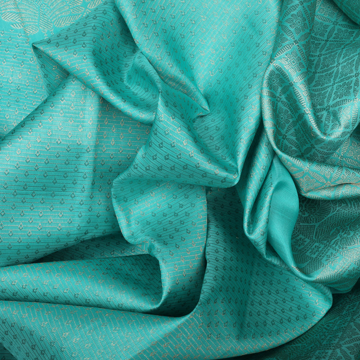 Handwoven Blue Kanjivaram Silk Saree - 743T001358DSC - Fabric View