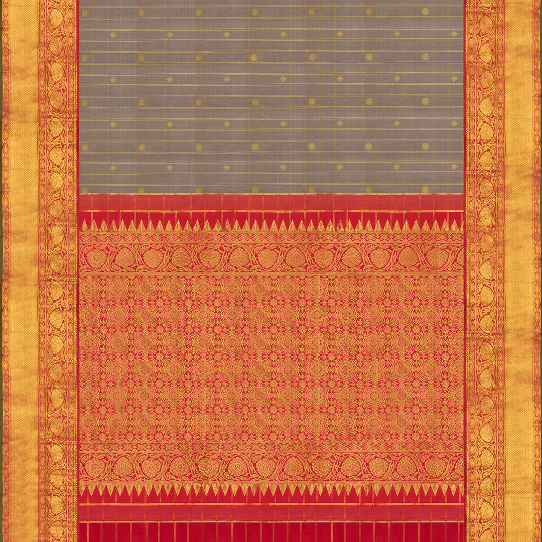 Handwoven Grey with Red Kanjivaram Silk Saree - 554T002921DSC - Full View