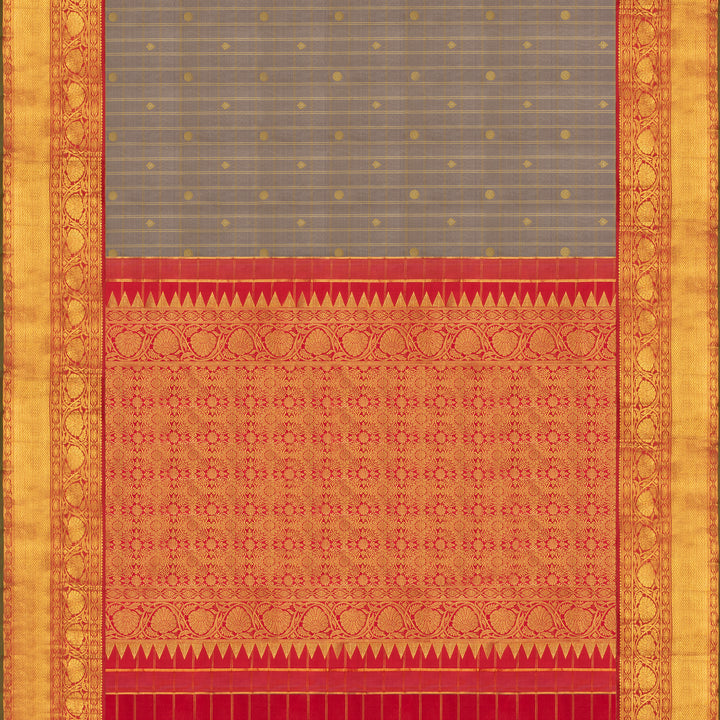 Handwoven Grey with Red Kanjivaram Silk Saree - 554T002921DSC - Full View