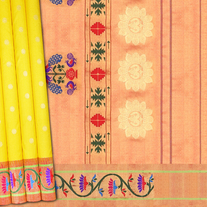 Handwoven Yellow with Red tissue Gadwal Silk Saree - 823T003455DSC
