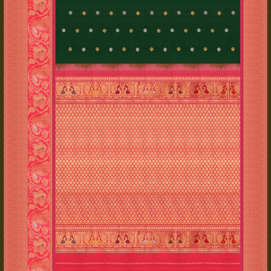 Handwoven Green with Pink Gadwal Silk Saree - 827T003452DSC - Full View