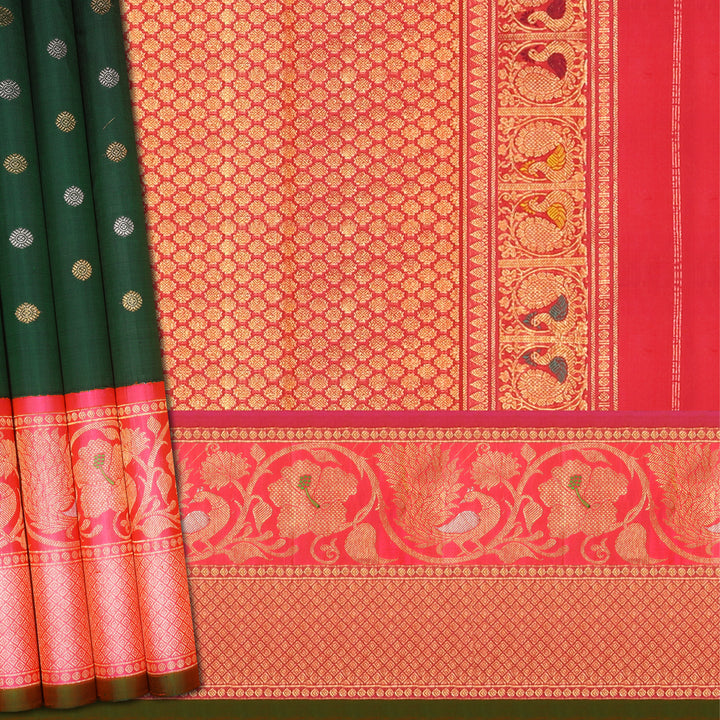 Handwoven Green with Pink Gadwal Silk Saree - 827T003452DSC - Cover View