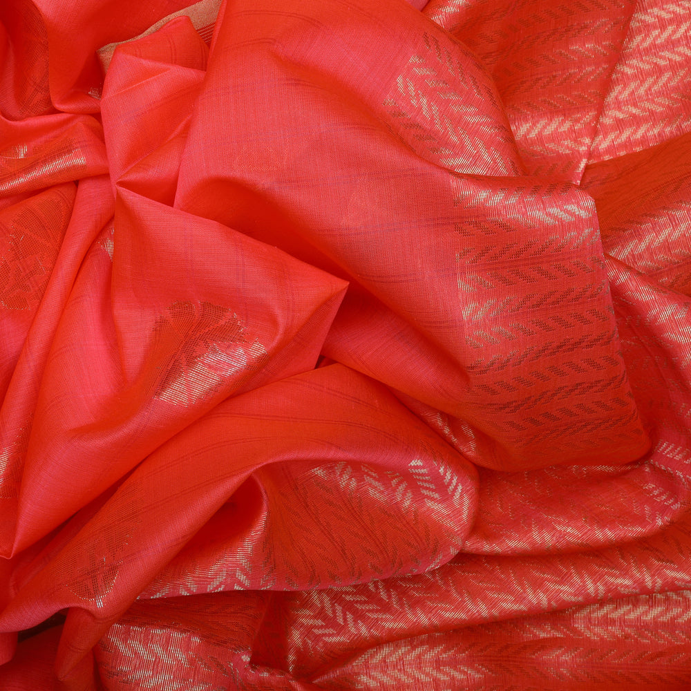 Handwoven Peach Silk Cotton Saree - 890T002036DSC - Fabric View
