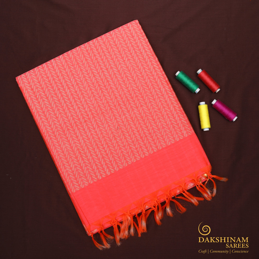 Handwoven Peach Silk Cotton Saree - 890T002036DSC