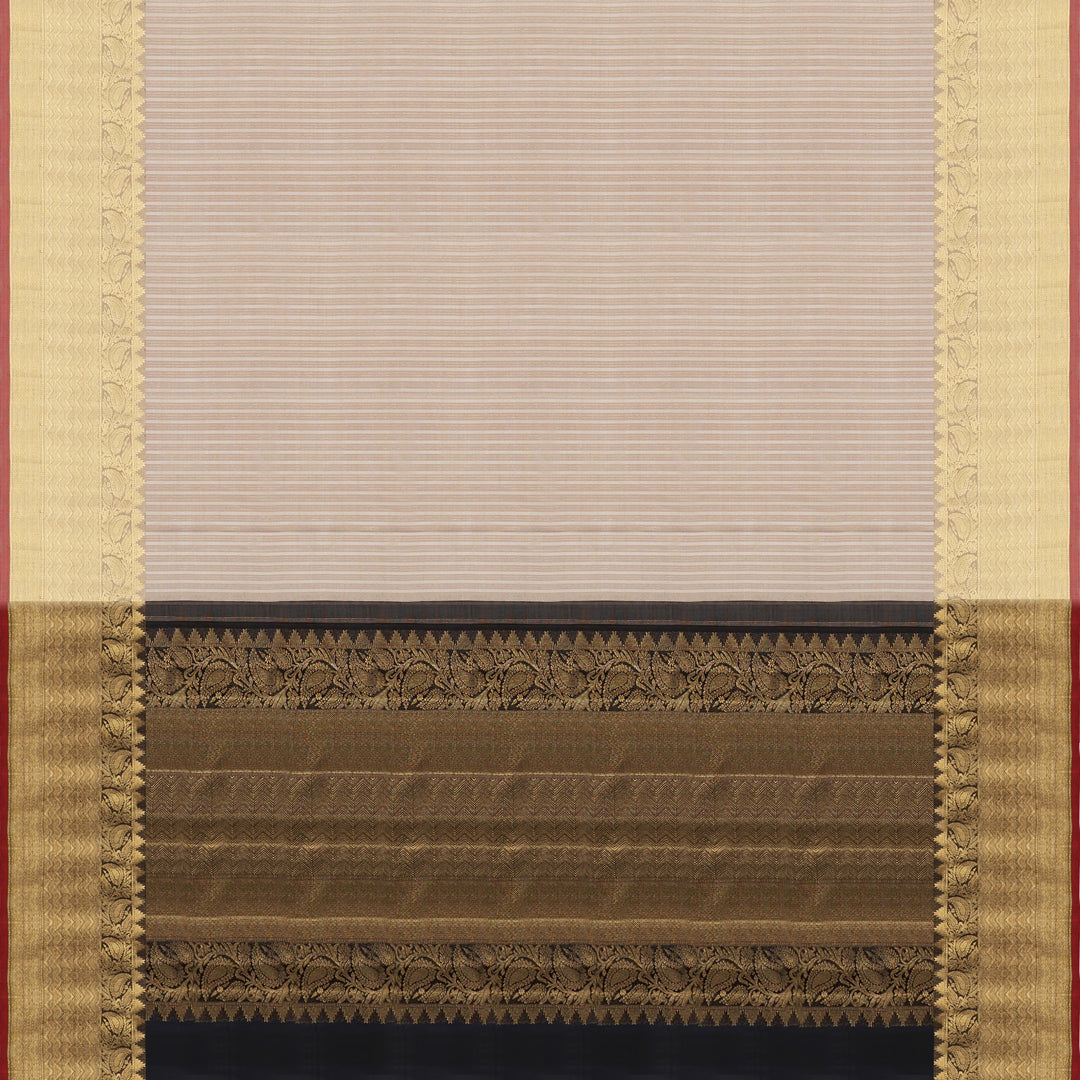 Handwoven Beige with Black Kanjivaram Silk Saree - 1550T006363DSC