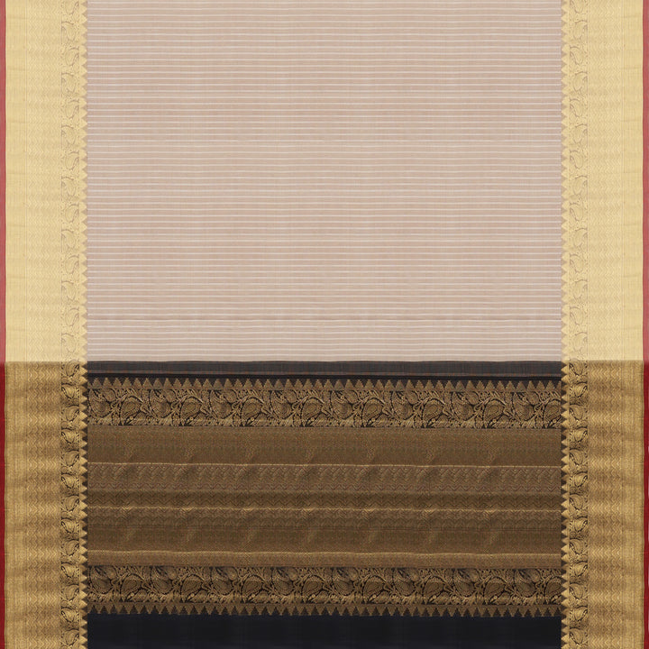 Handwoven Beige with Black Kanjivaram Silk Saree - 1550T006363DSC