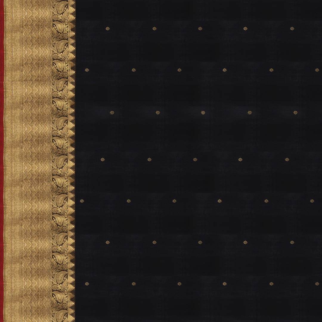 Handwoven Beige with Black Kanjivaram Silk Saree - 1550T006363DSC