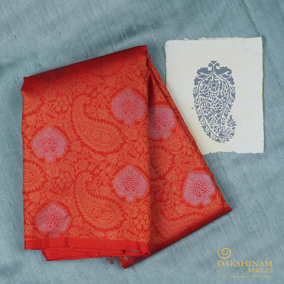 Handwoven Red with Green Kanjivaram Silk Saree - 1561T006059DSC