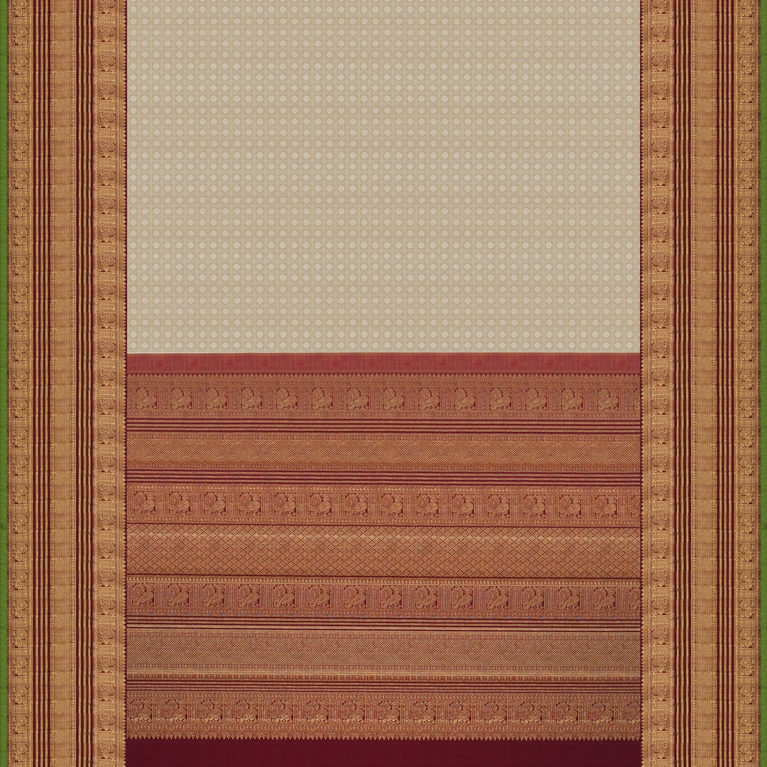 Handwoven Beige with Maroon Kajivaram Silk Saree - 1572T006383DSC