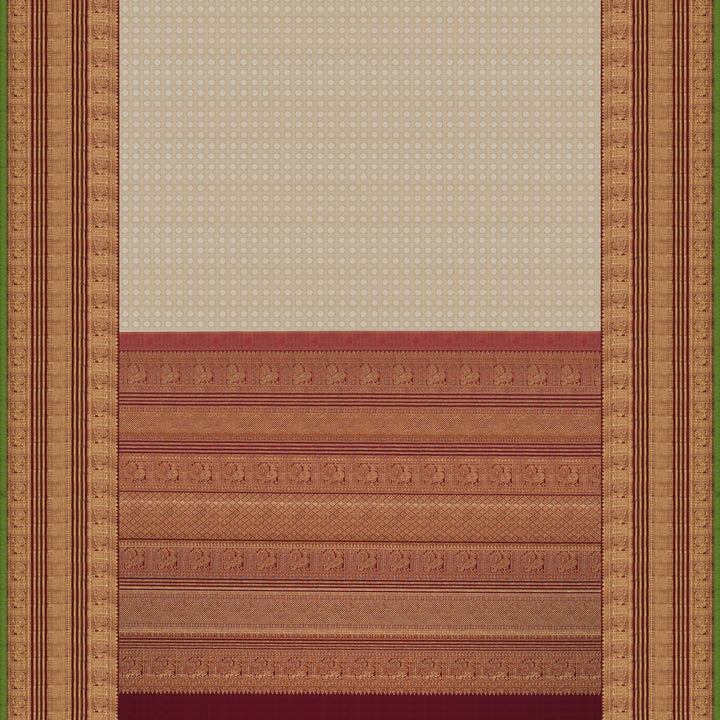 Handwoven Beige with Maroon Kajivaram Silk Saree - 1572T006383DSC