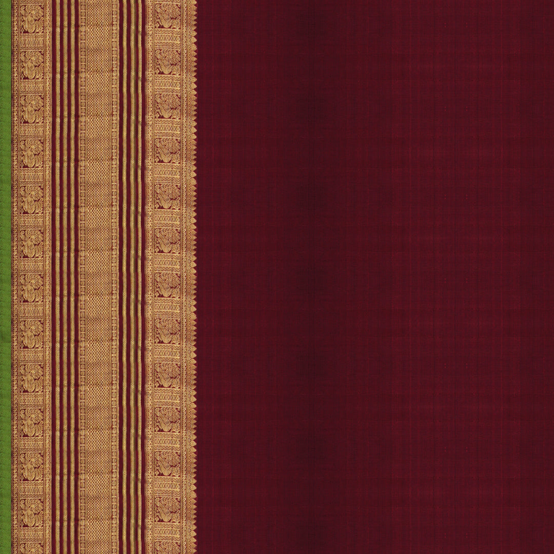 Handwoven Beige with Maroon Kajivaram Silk Saree - 1572T006383DSC