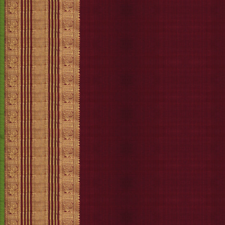 Handwoven Beige with Maroon Kajivaram Silk Saree - 1572T006383DSC