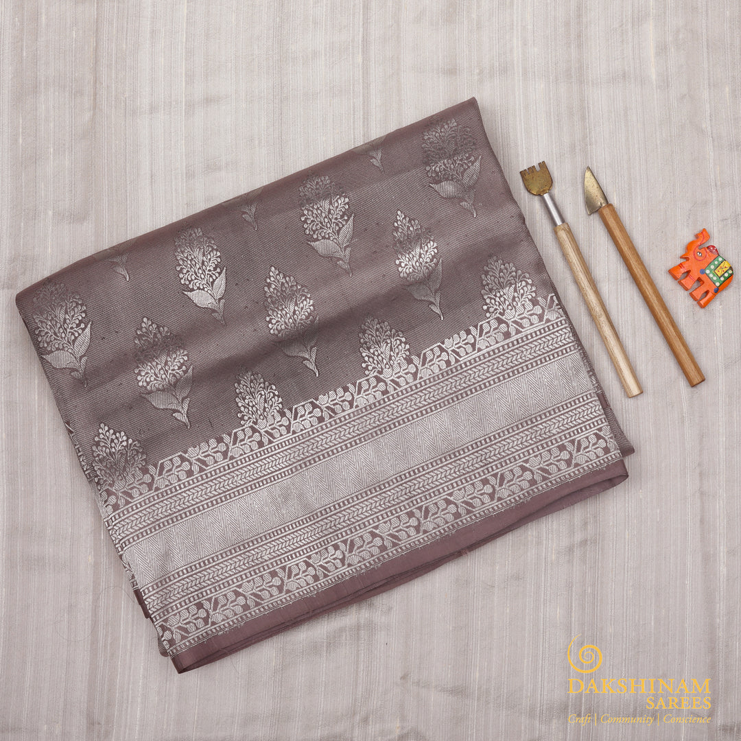 Handwoven Mauve Banarasi Silk Saree - 1423T004707DSC