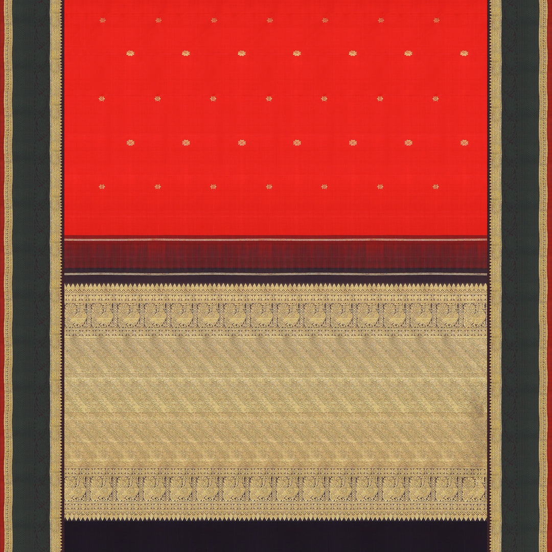Handwoven Red with Brown and Black Kanjivaram Silk Saree - 1489T005152DSC