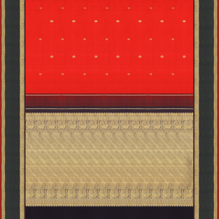 Handwoven Red with Brown and Black Kanjivaram Silk Saree - 1489T005152DSC