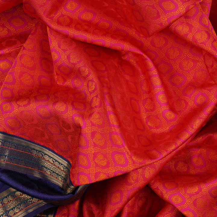 Handwoven Magenta with Blue Kanjivaram Silk Saree - 1576T006375DSC